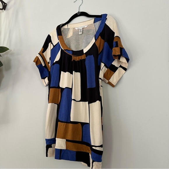 Diane VonFurstenberg Silk Colorblock Print Scoop Neck Blouse Top Size 4 - Picture 5 of 7